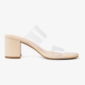Clear Double-Strap Nude Block Heel Mules - Women